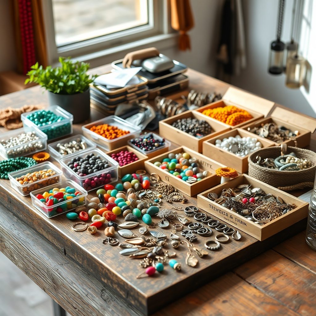 Jewelry making supplies displayed