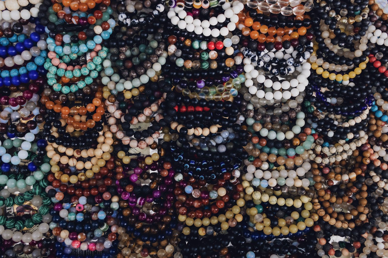 Close-up of intricate bead designs