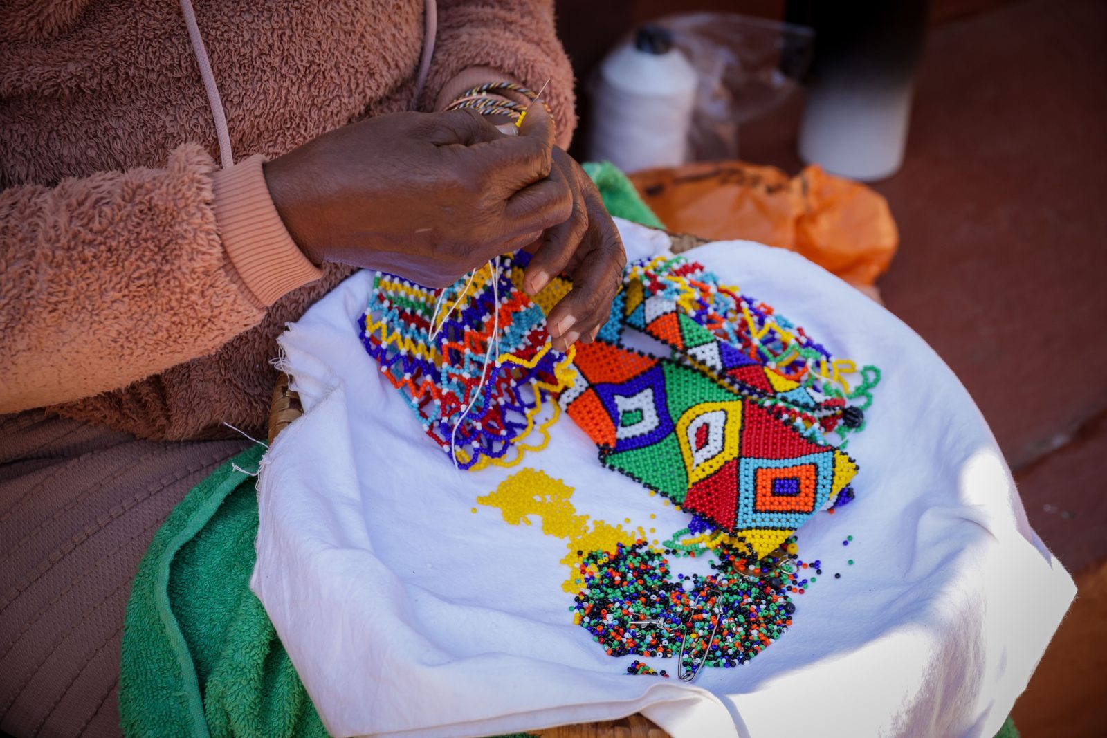 Colorful beads in bowls